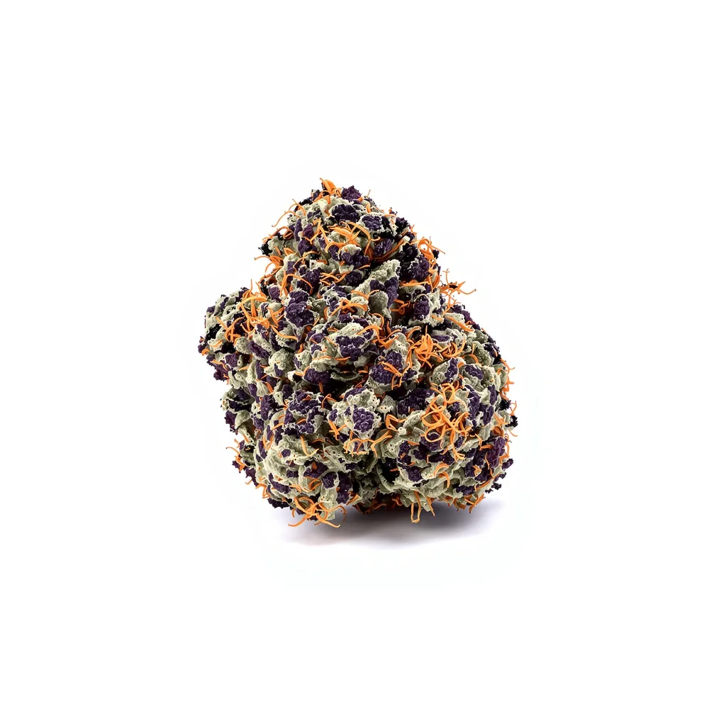 Blue Knight 76% indica / 24% sativa flower with visible trichomes