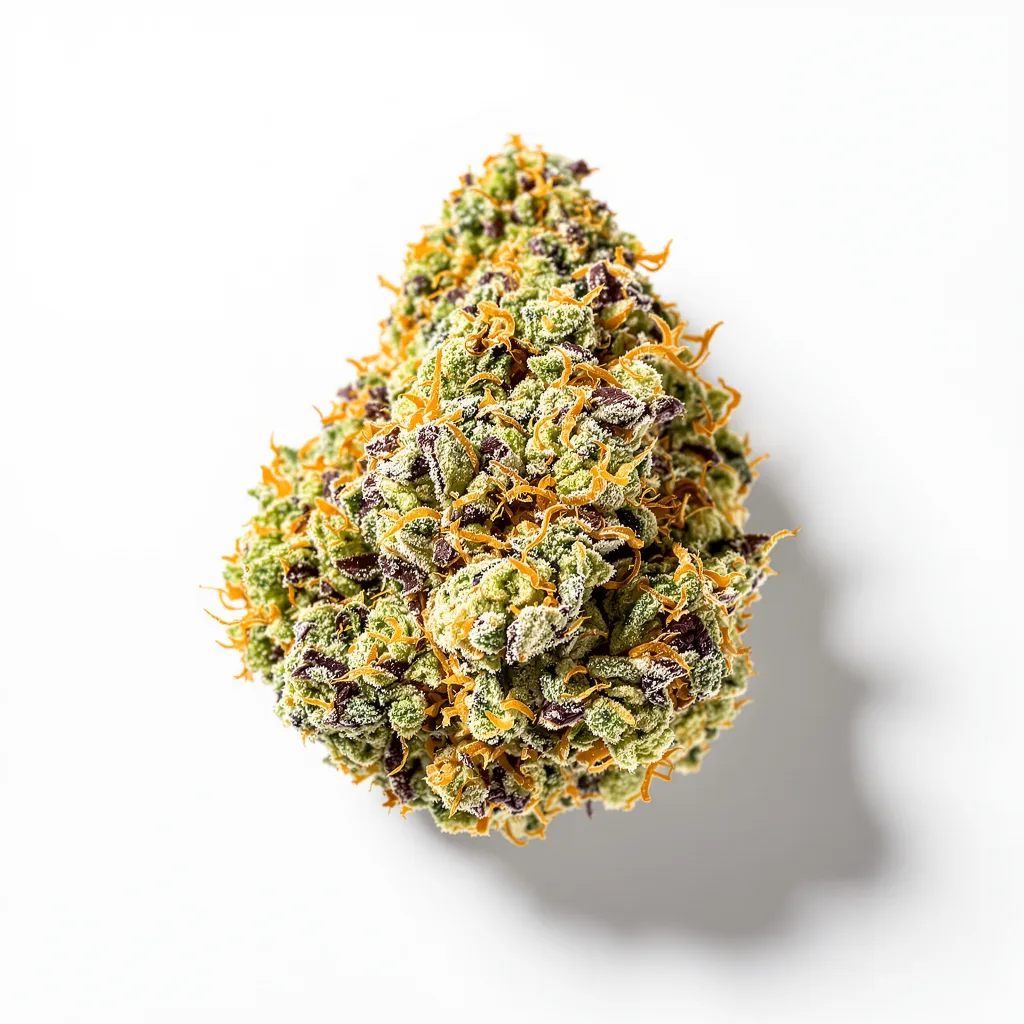 Blue Kush 55% indica / 45% sativa flower with visible trichomes