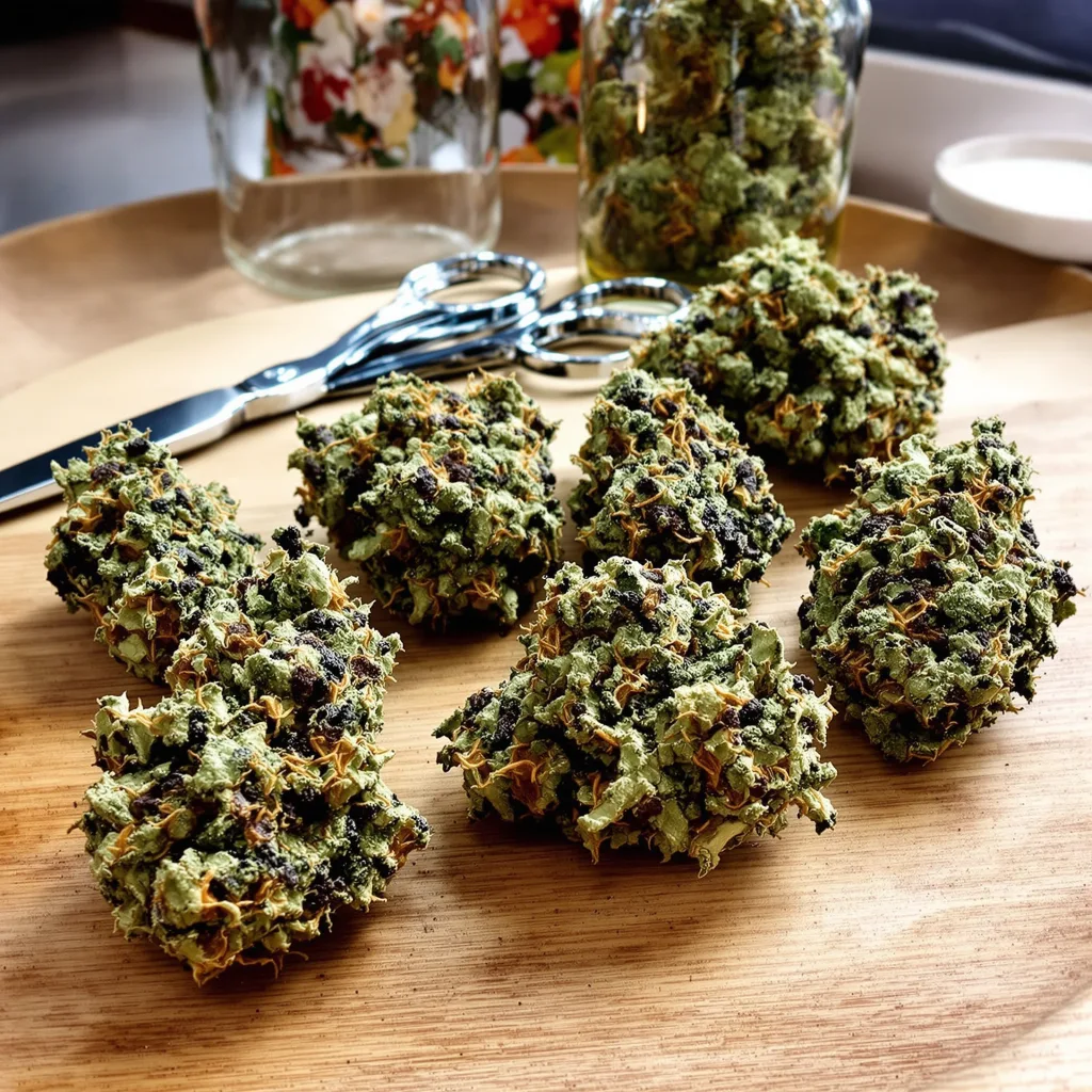 Blue Moon Rocks 72% indica / 28% sativa flower with visible trichomes