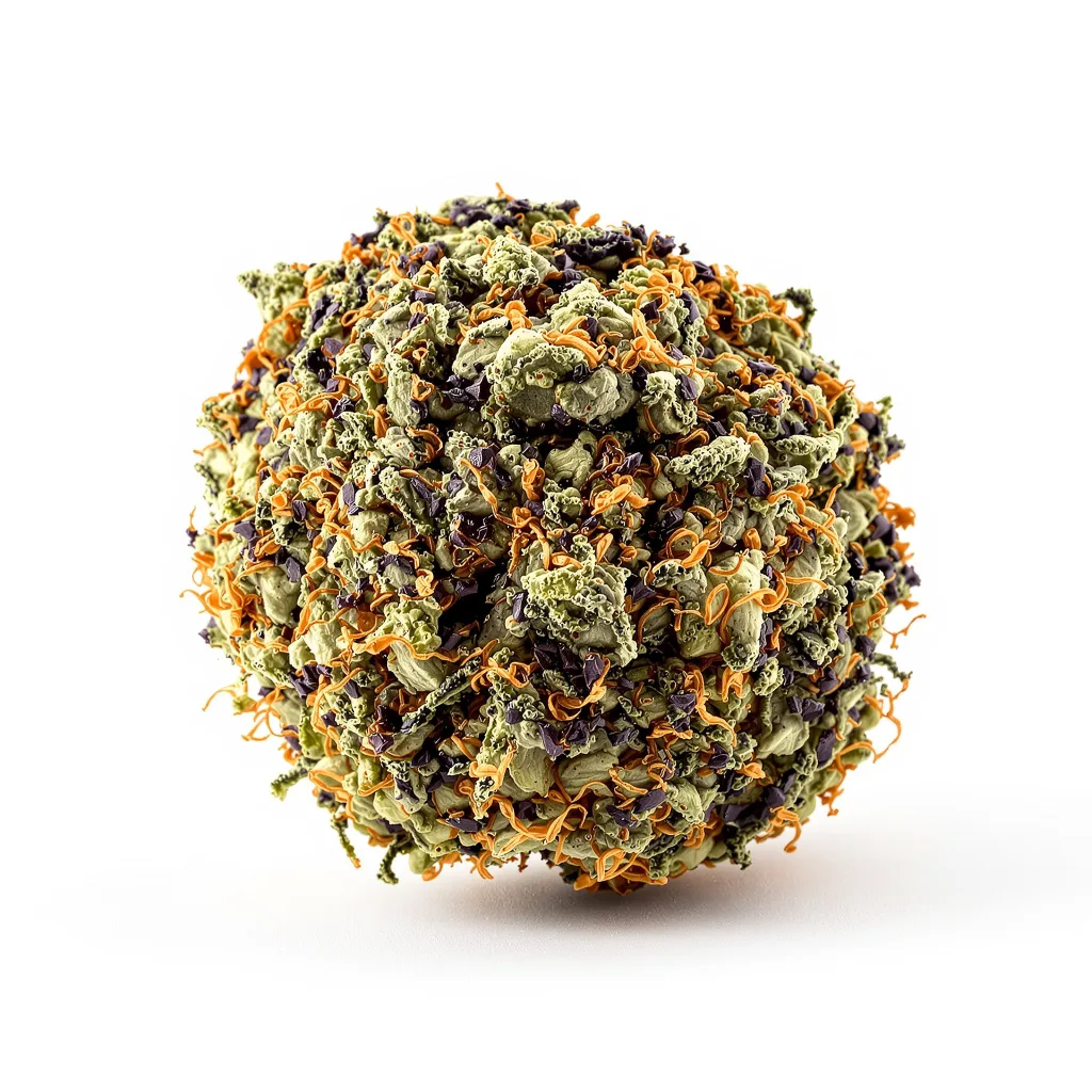 Blue Persuasion 72% indica / 28% sativa flower with visible trichomes