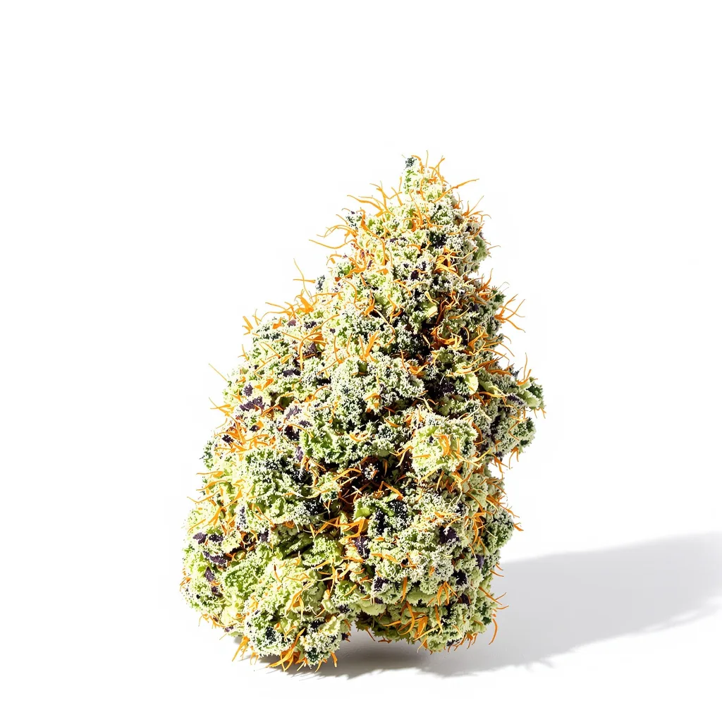 Blue Power 55% indica / 45% sativa flower with visible trichomes