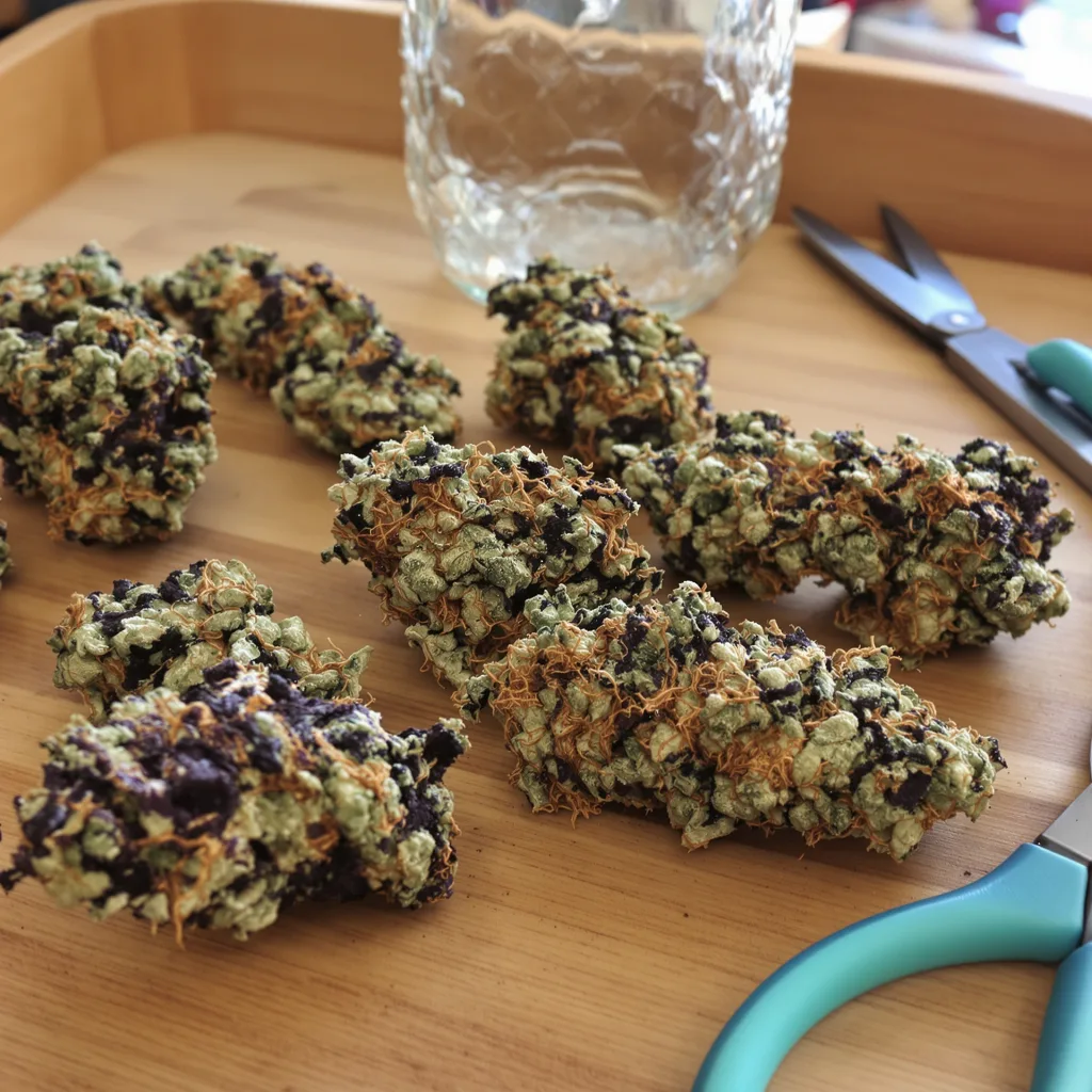 Blue Zkittlez 83% indica / 17% sativa flower with visible trichomes