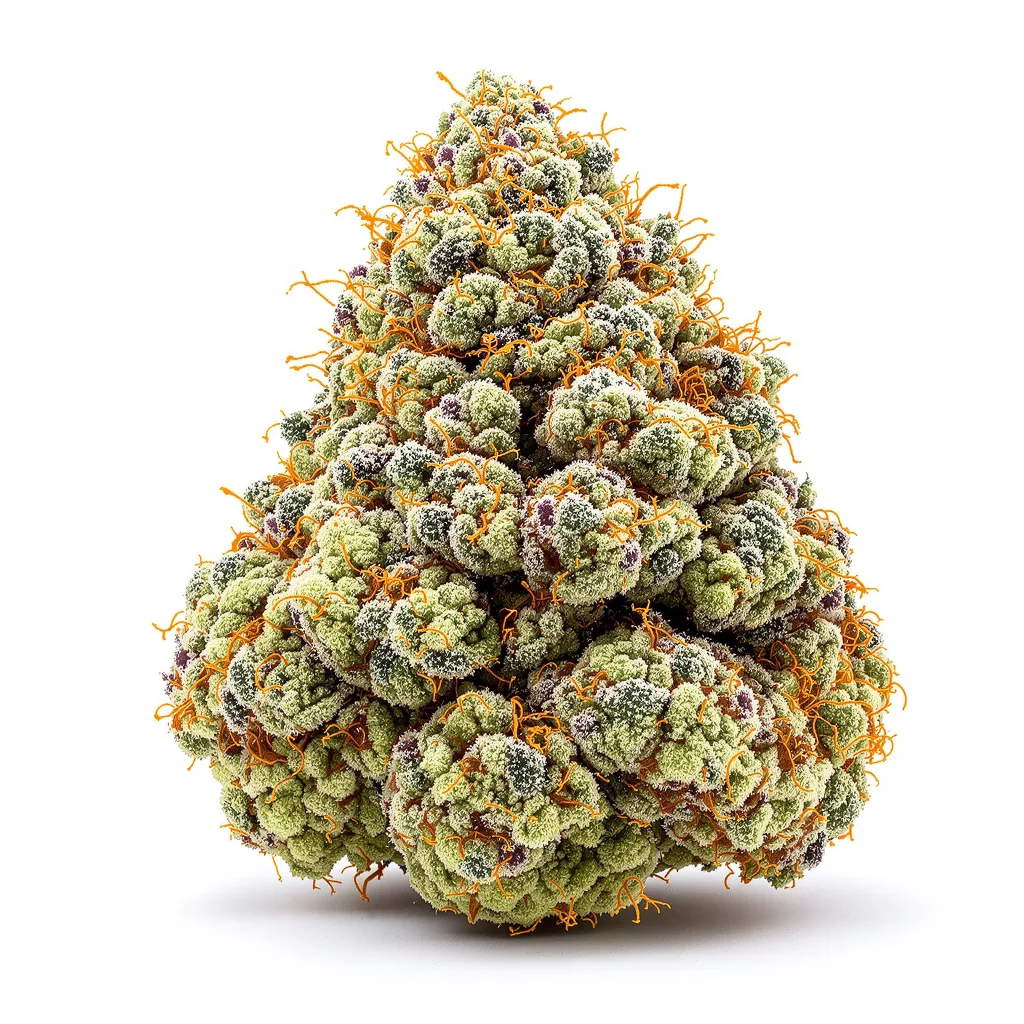 Blueberry AK 48% indica / 52% sativa flower with visible trichomes
