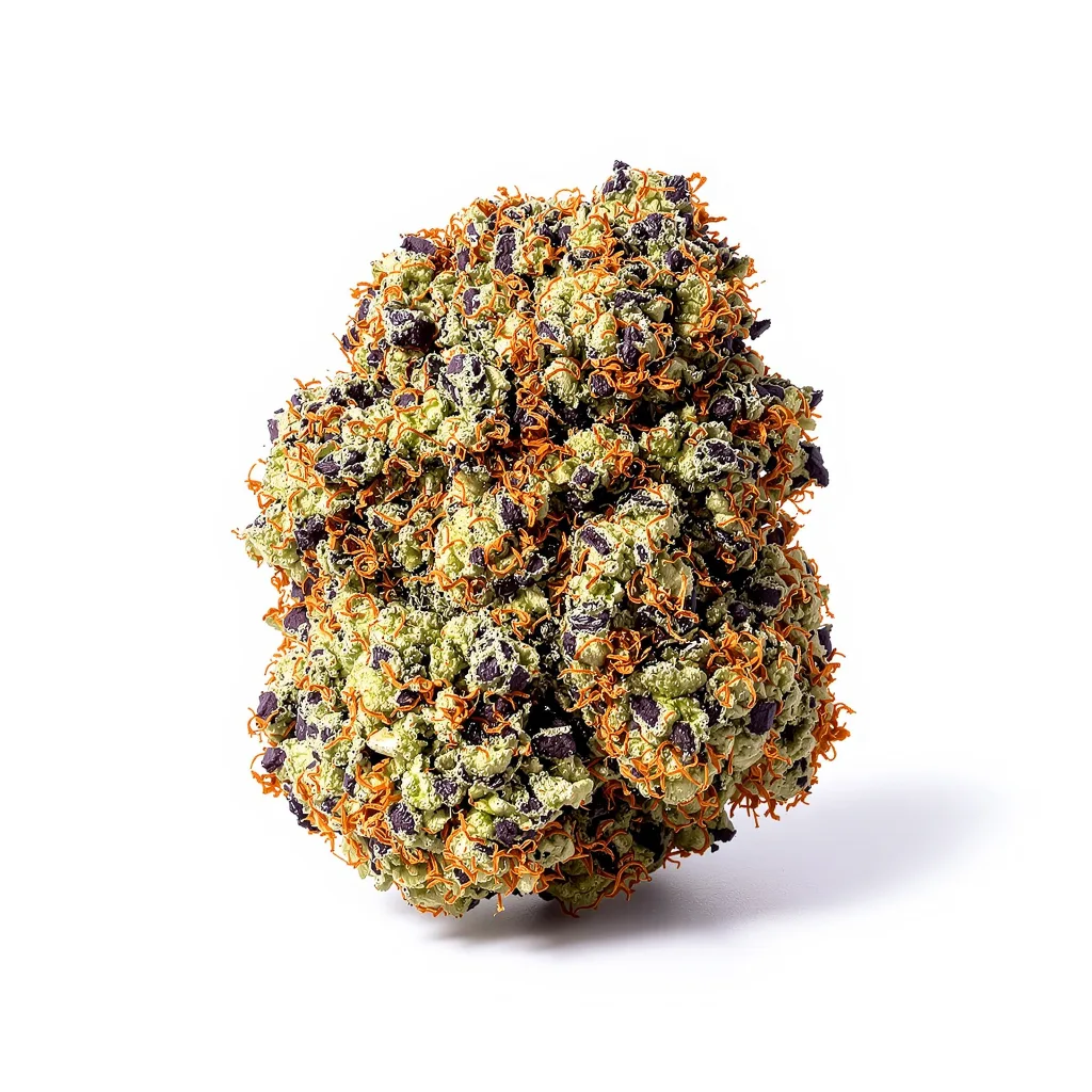 Blueberry Badazz OG 78% indica / 22% sativa flower with visible trichomes