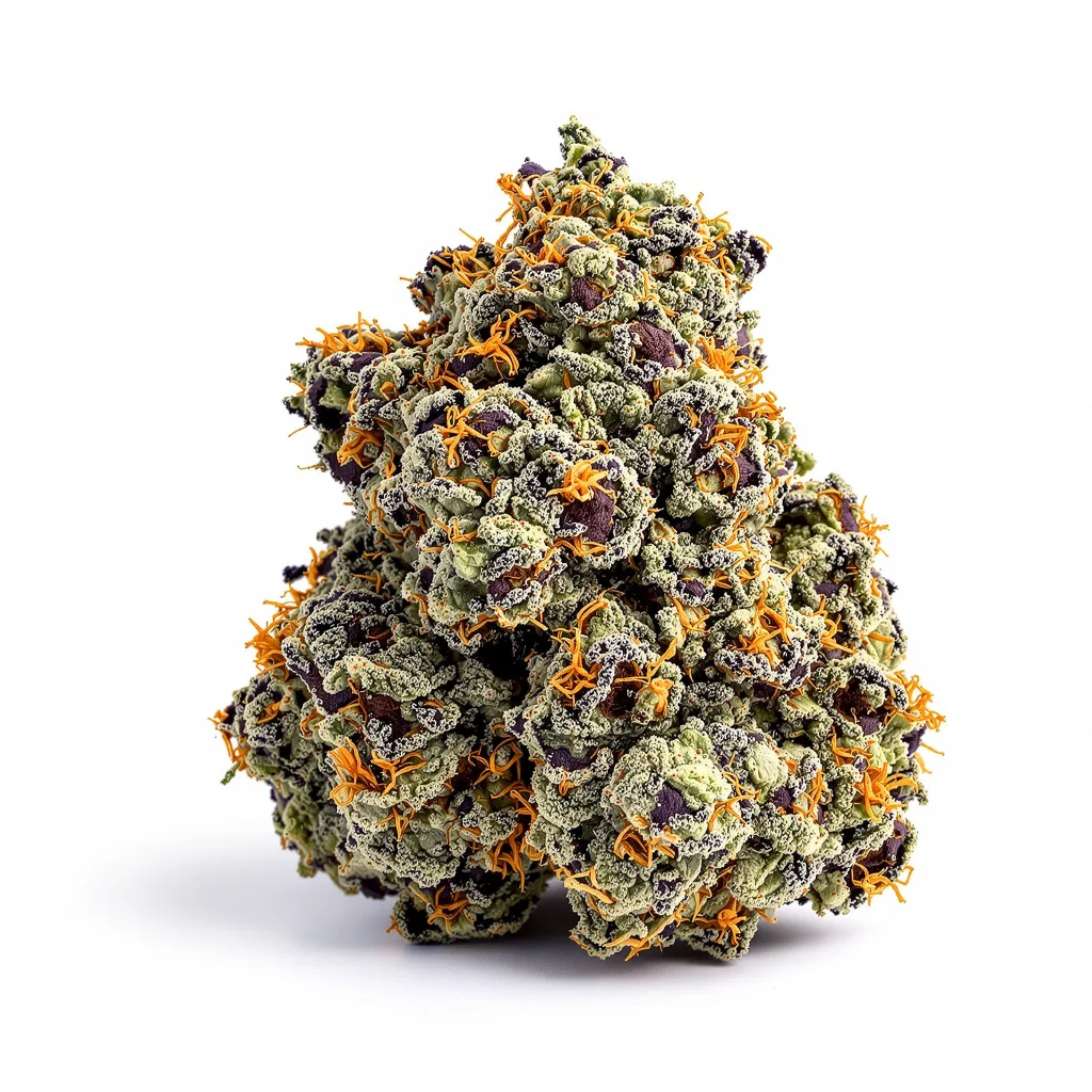 Blueberry 80% indica / 20% sativa flower with visible trichomes
