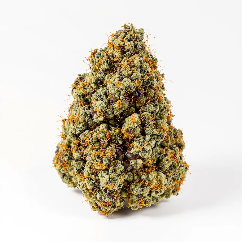 Blueberry Kush 80% indica / 20% sativa flower with visible trichomes