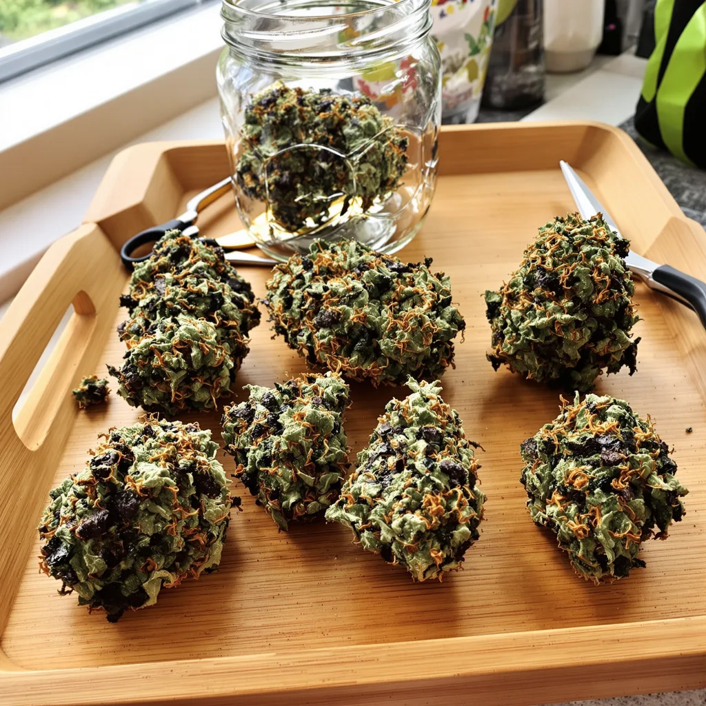 Blueberry Milk 89% indica / 11% sativa flower with visible trichomes