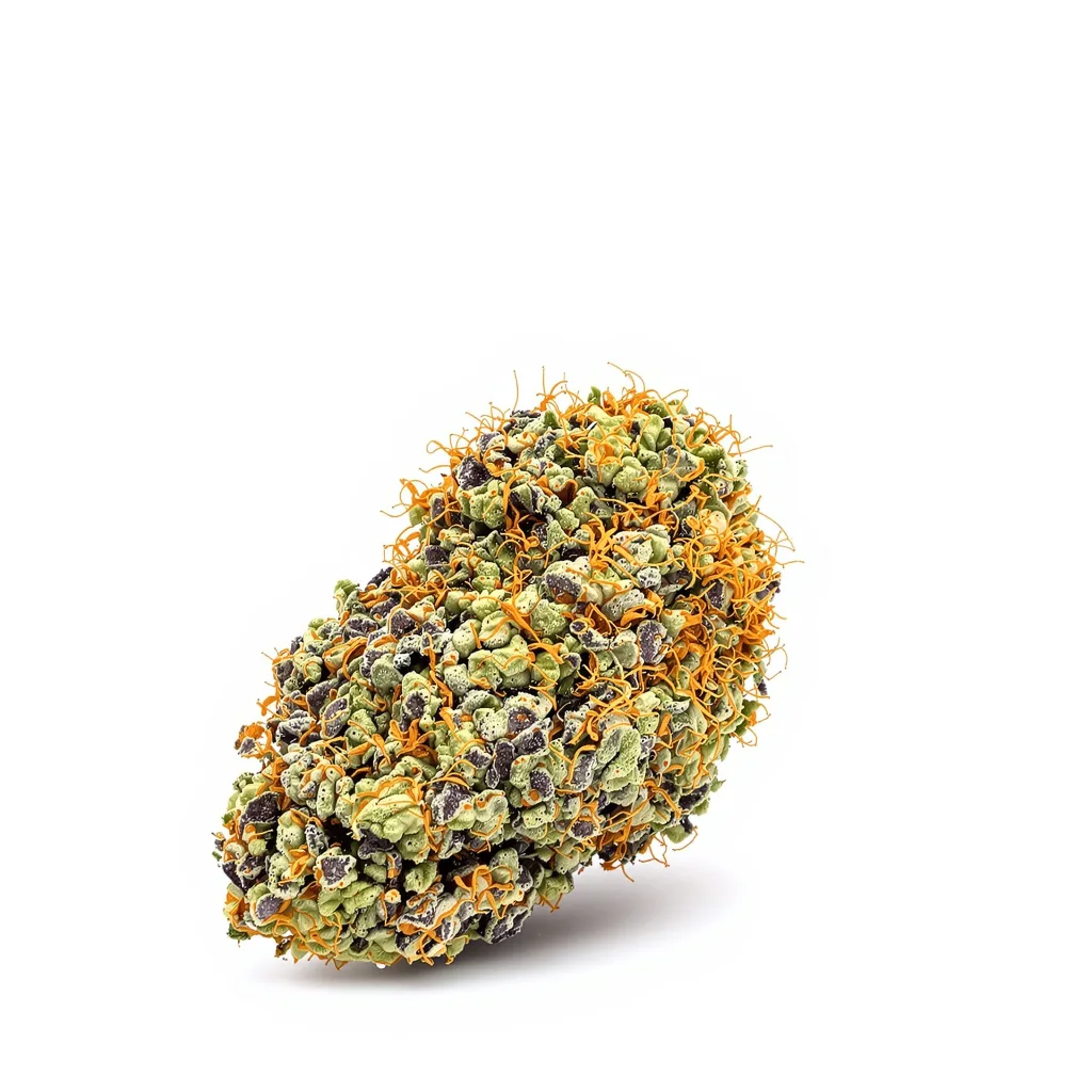 Blueberry Space Cake 87% indica / 13% sativa flower with visible trichomes