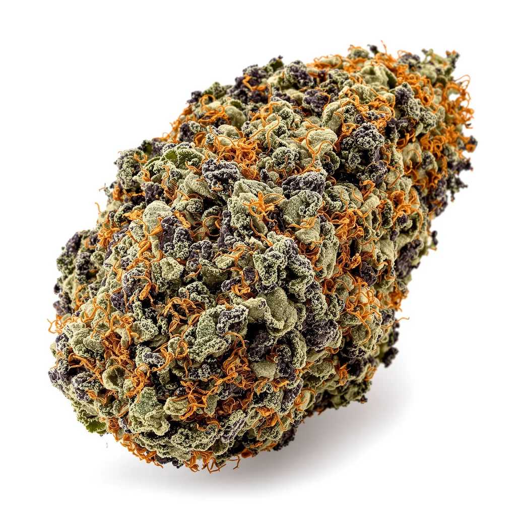 Bubba Gift 82% indica / 18% sativa flower with visible trichomes