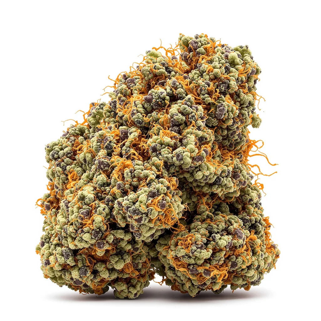 Bubble Cheese 70% indica / 30% sativa flower with visible trichomes