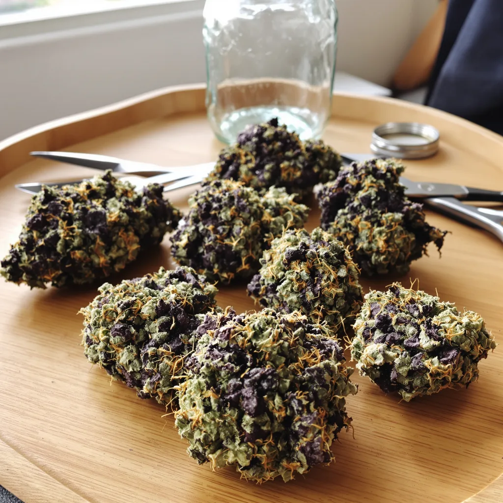 Buckeye Purple 76% indica / 24% sativa flower with visible trichomes