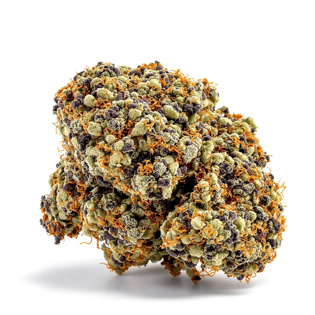 Buckeye Purple 76% indica / 24% sativa flower with visible trichomes