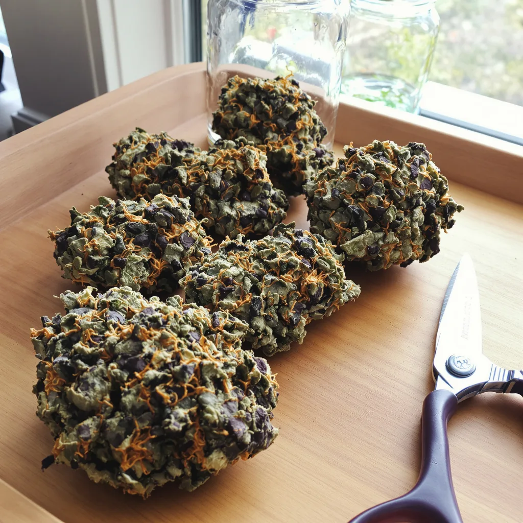 Buddha Tahoe 100% indica / 50% sativa flower with visible trichomes
