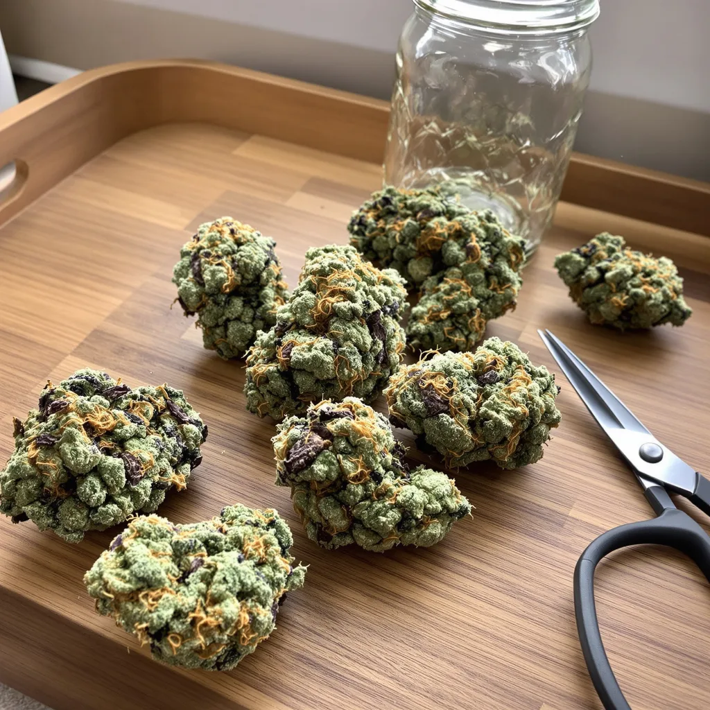 Cadillac Purple 60% indica / 40% sativa flower with visible trichomes