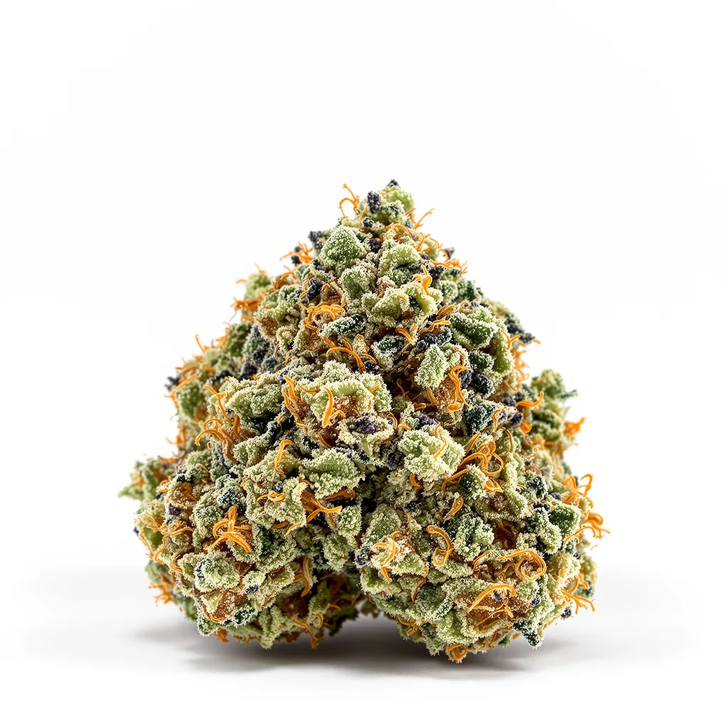 Candy Kush 54% indica / 46% sativa flower with visible trichomes
