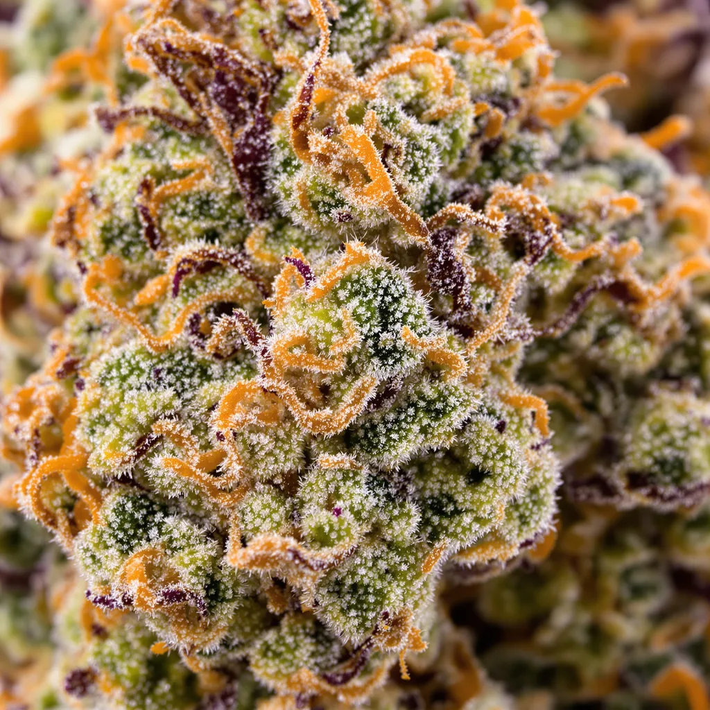 Canna-Tsu cannabis bud close-up showing open-bud structure with orange pistils