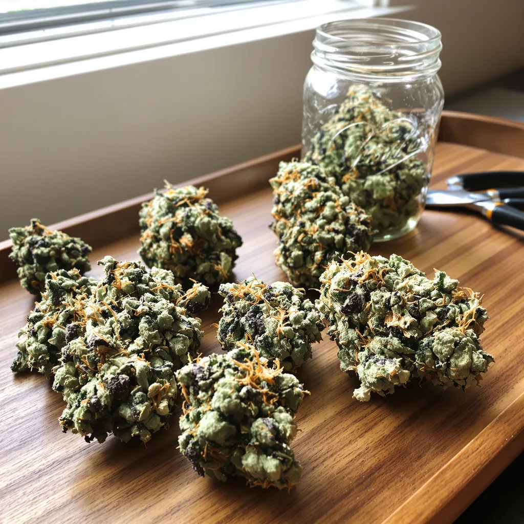 Canna-Tsu Kush 50% indica / 50% sativa flower with visible trichomes