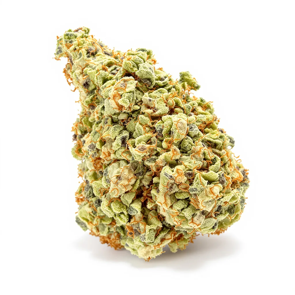 CBD Blue Shark 49% indica / 51% sativa flower with visible trichomes