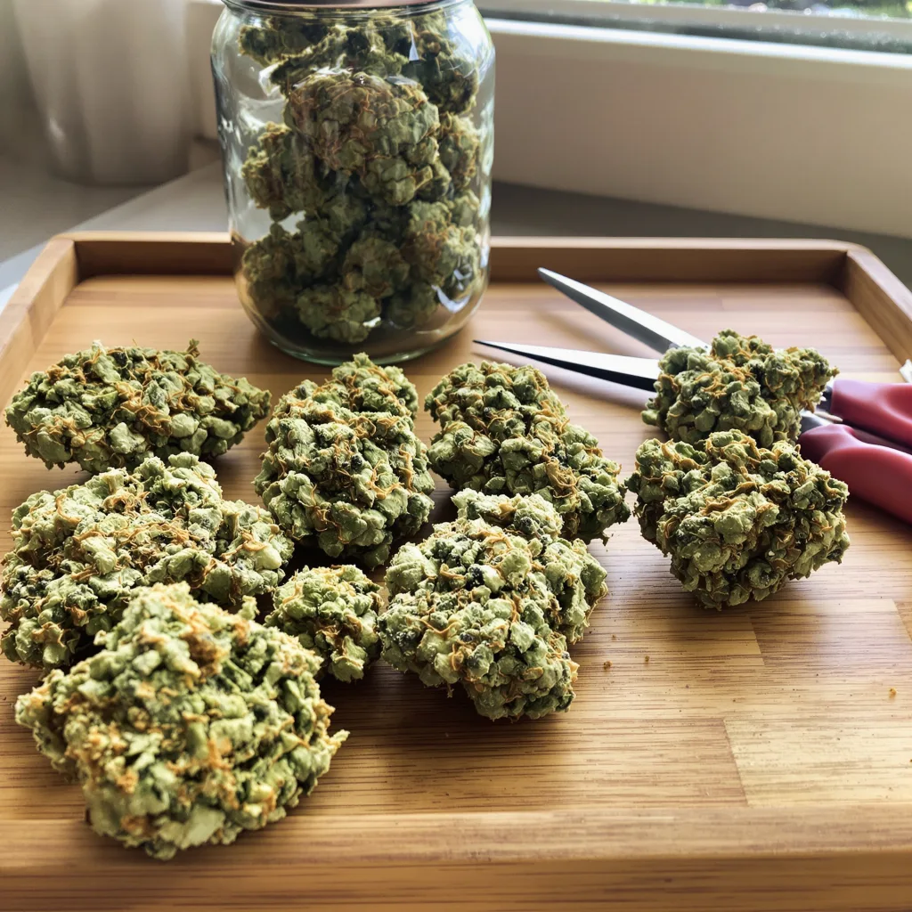 CBD Cream & Cheese 40% indica / 60% sativa flower with visible trichomes