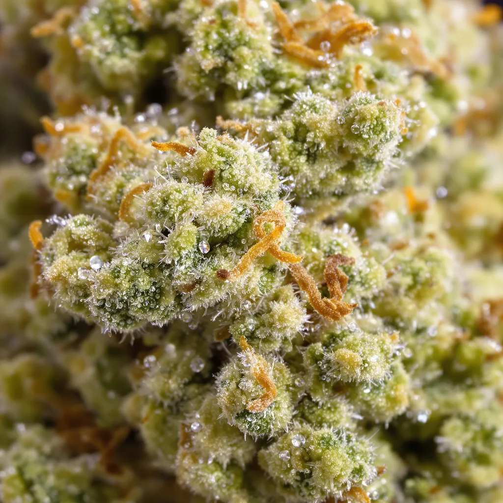 CBD Critical Mass cannabis bud close-up showing pale-green low-resin flower