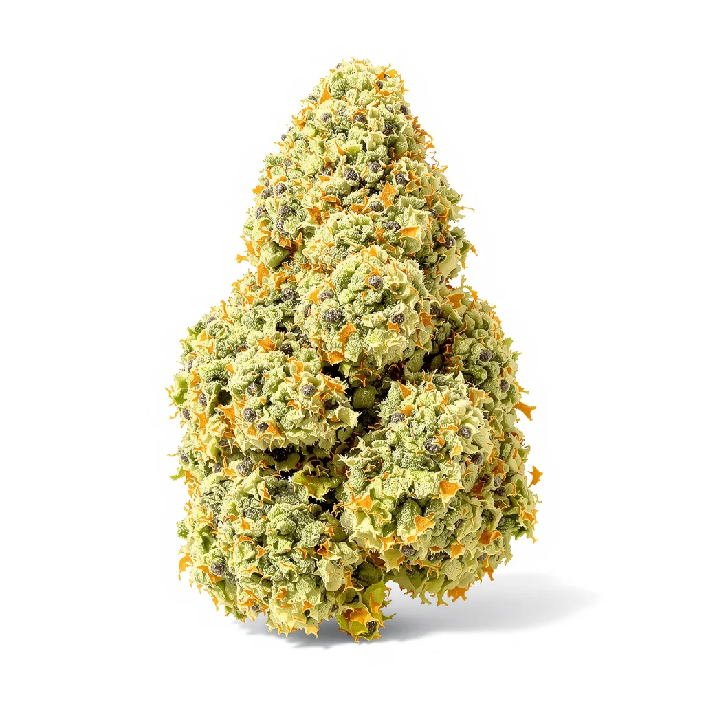 CBD Lemon Potion 44% indica / 56% sativa flower with visible trichomes