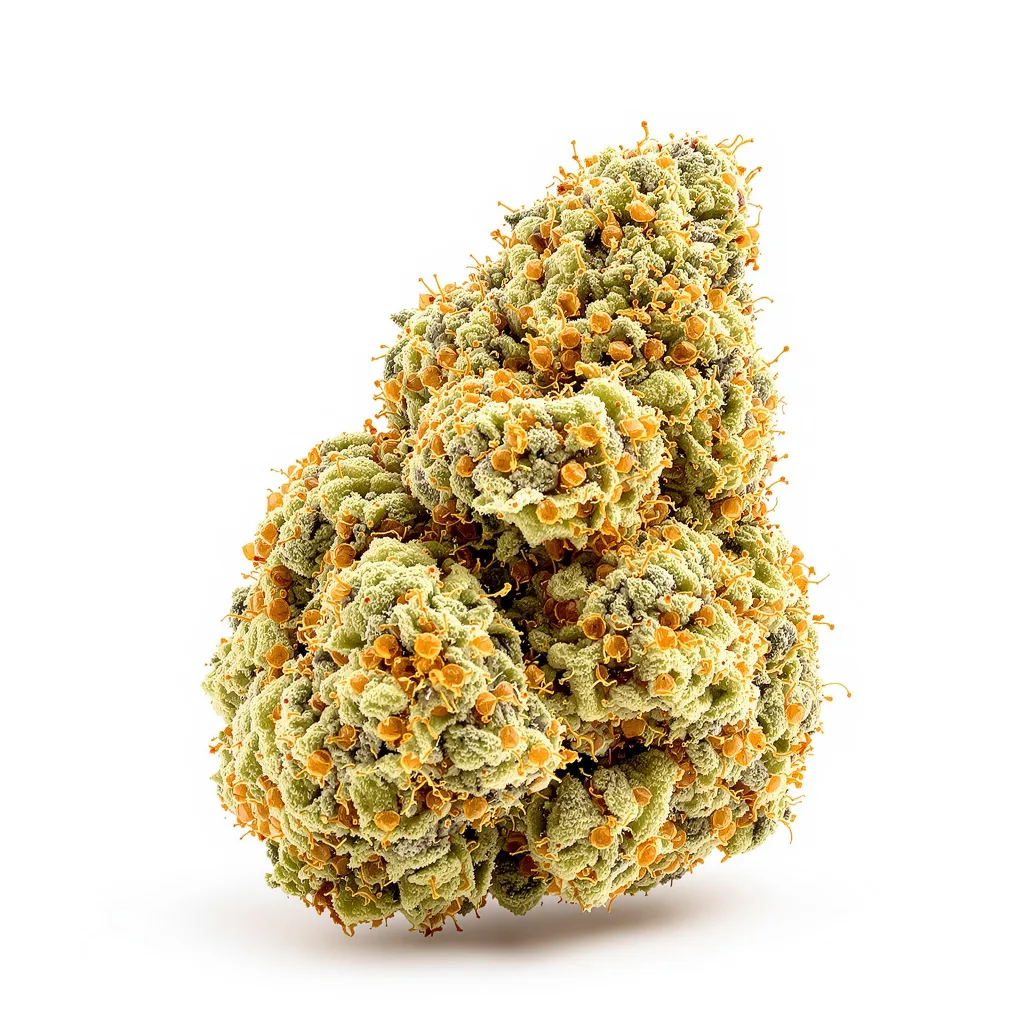CBD Moby Dick 58% indica / 42% sativa flower with visible trichomes