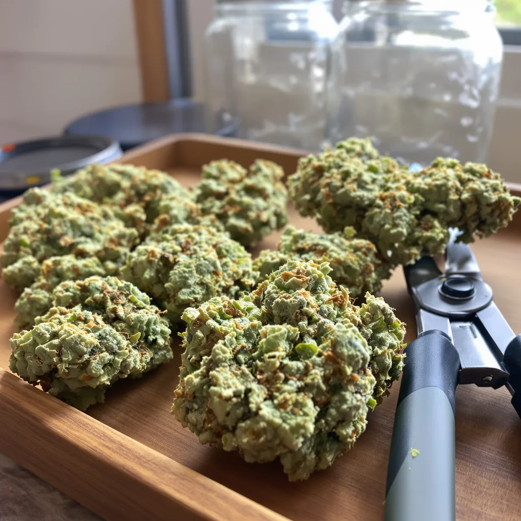 CBD Sour Lemon 44% indica / 56% sativa flower with visible trichomes