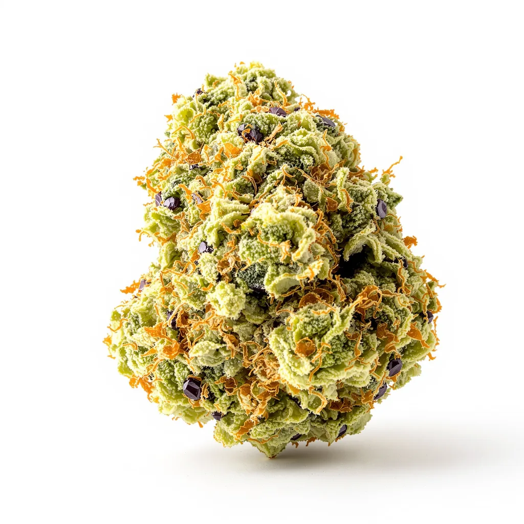 CBD Yummy 53% indica / 47% sativa flower with visible trichomes