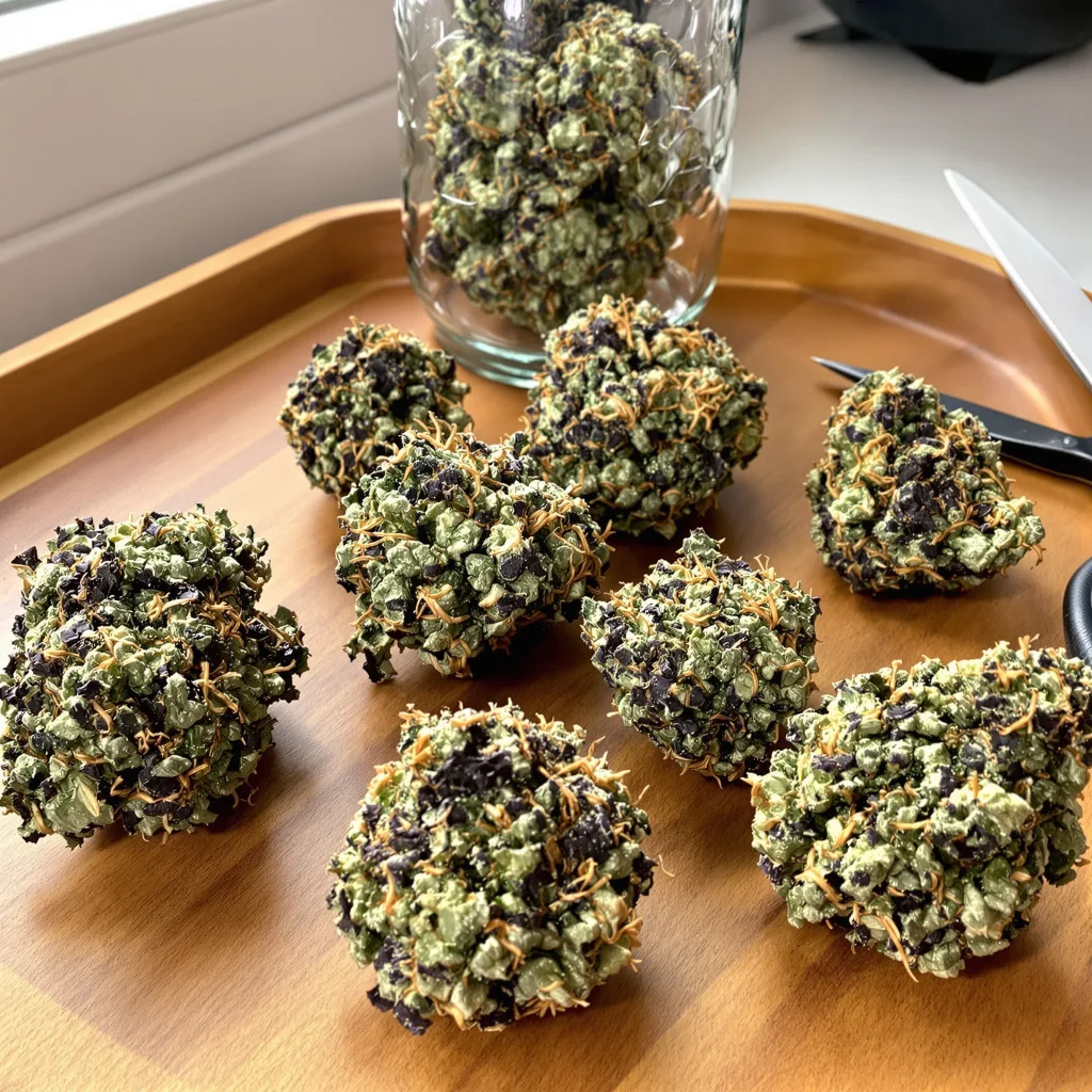Cement Shoes 67% indica / 33% sativa flower with visible trichomes