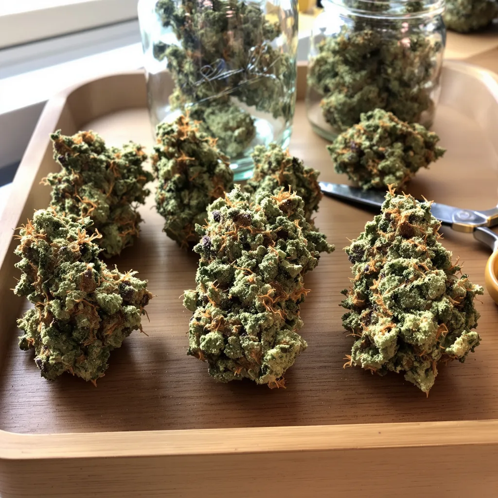 Cereal Milk 50% indica / 50% sativa flower with visible trichomes