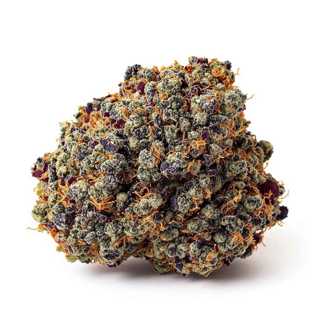 Cheese Quake 69% indica / 31% sativa flower with visible trichomes