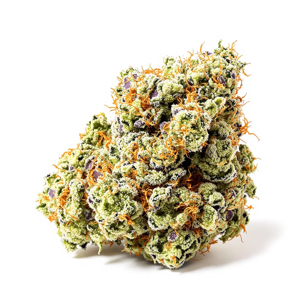 Cheeseburger 38% indica / 62% sativa flower with visible trichomes