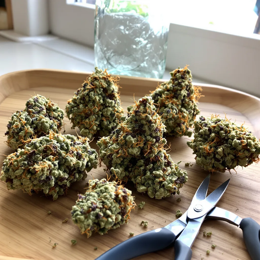 Cheetah Piss 41% indica / 59% sativa flower with visible trichomes