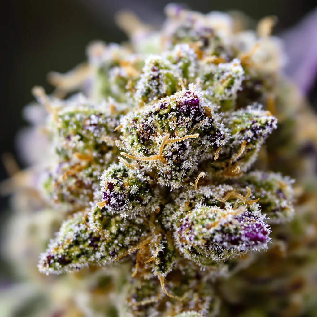 Cheetah Piss cannabis bud close-up showing balanced bud structure with frosted trichomes