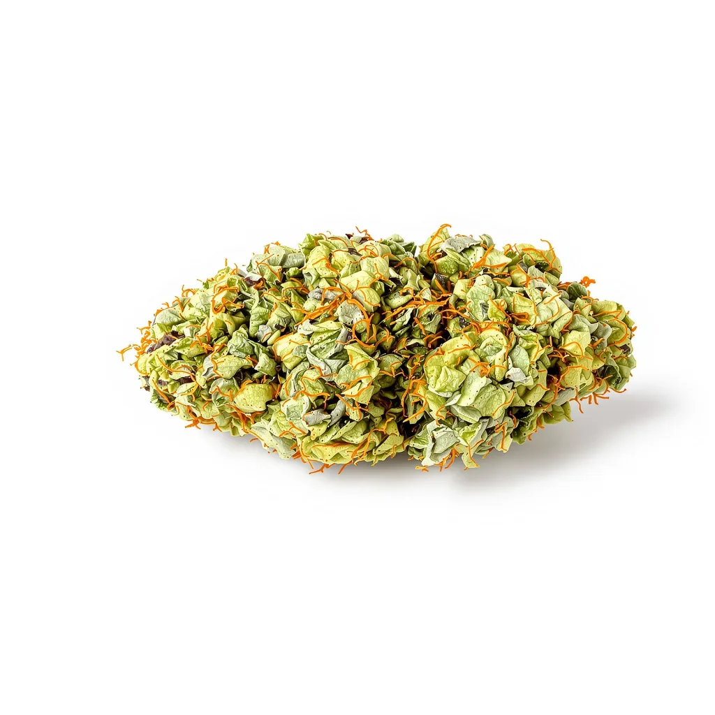 Chem Valley Kush 23% indica / 77% sativa flower with visible trichomes