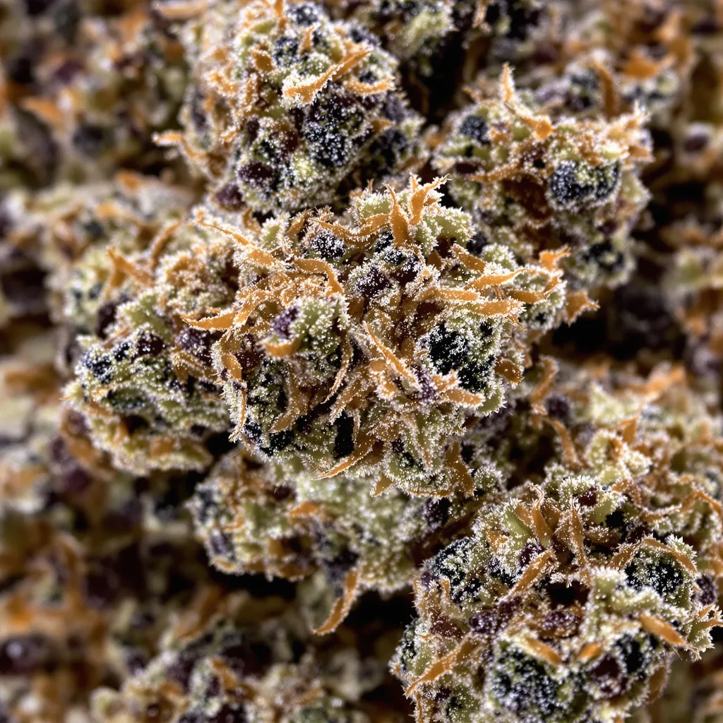 Cherries Jubilee cannabis bud close-up showing dense purple-tinged calyxes
