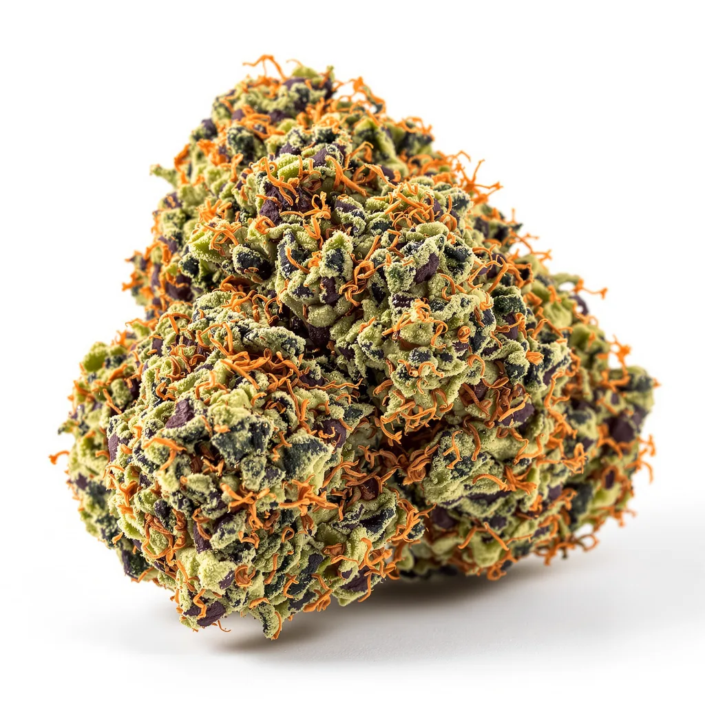 Cherry Bomb 66% indica / 34% sativa flower with visible trichomes