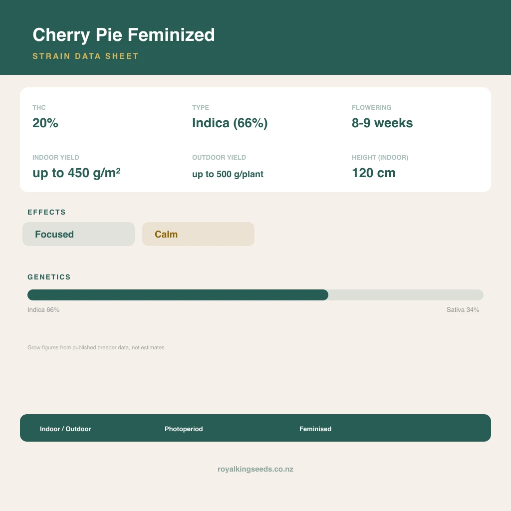 Cherry Pie 66% indica / 34% sativa flower with visible trichomes