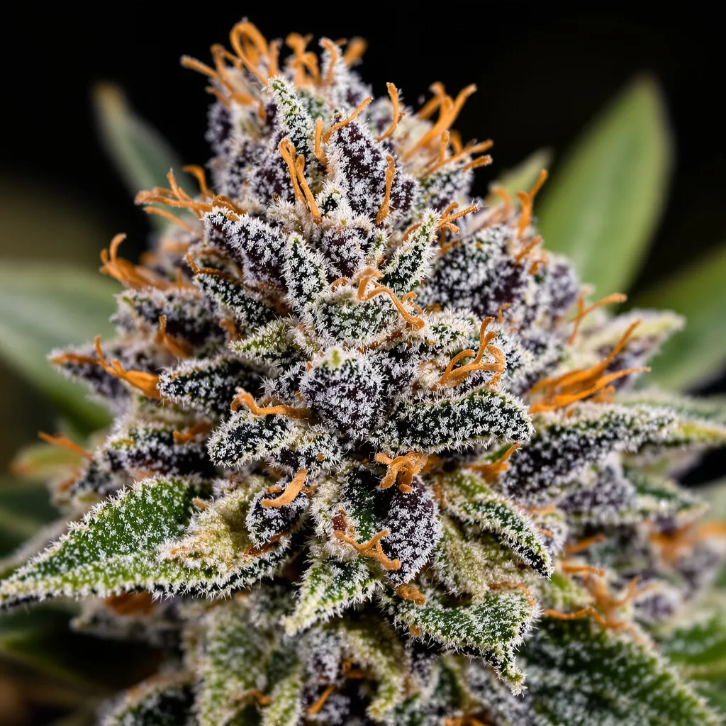 China Yunnan cannabis bud close-up showing dense purple-tinged calyxes