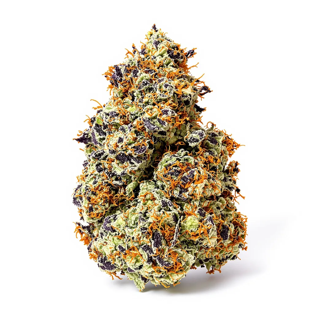 Chocolate Chunk 100% indica / 50% sativa flower with visible trichomes
