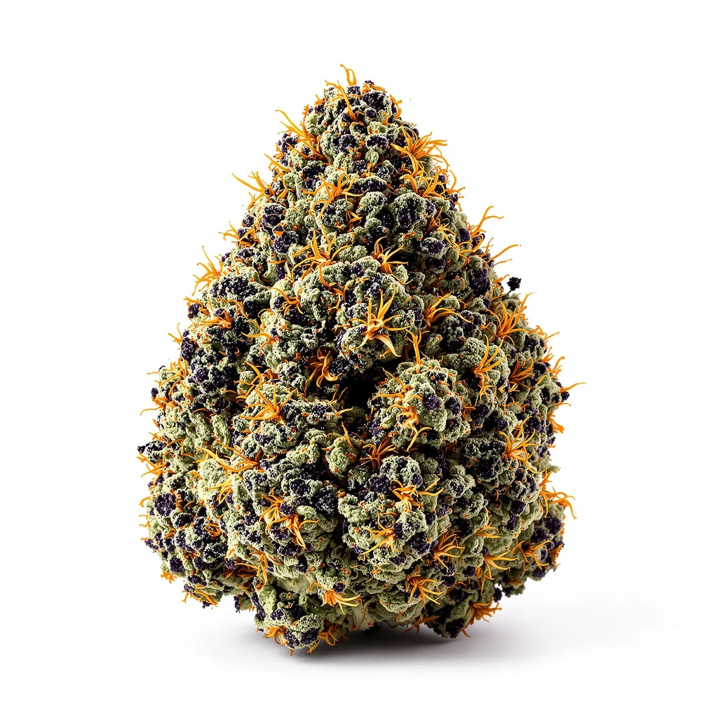 Chocolate Chunk 100% indica / 50% sativa flower with visible trichomes