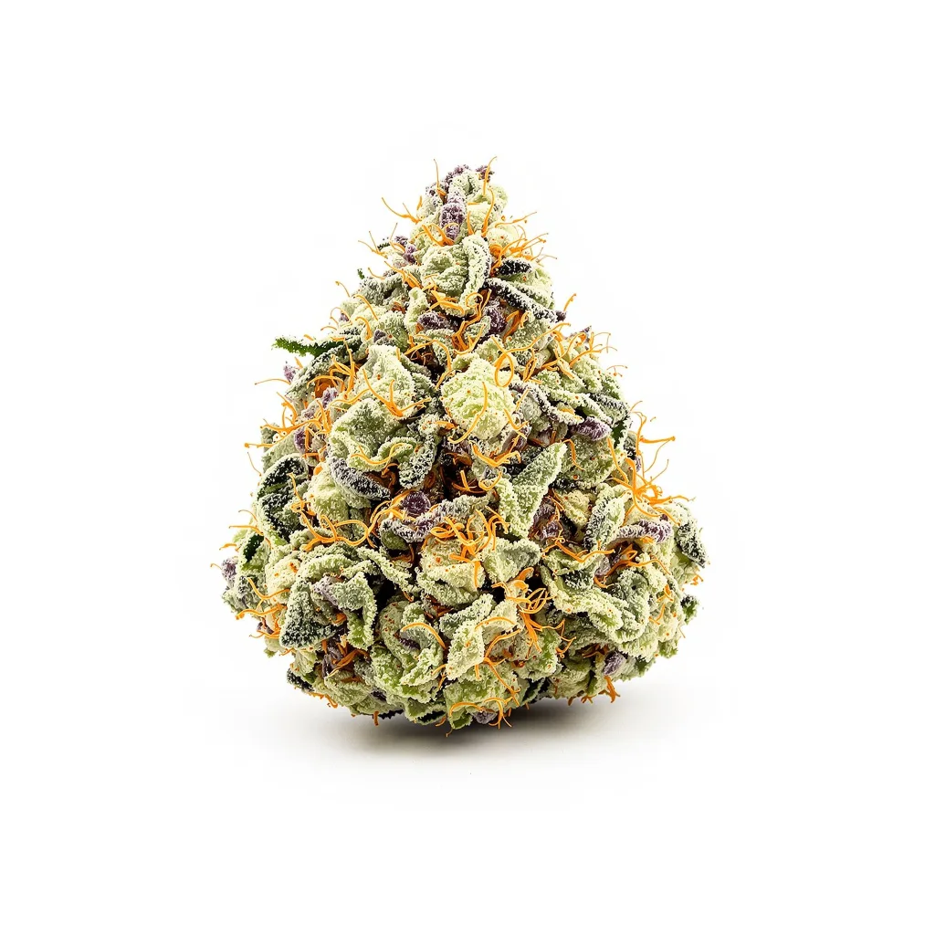 Chupacabra 58% indica / 42% sativa flower with visible trichomes