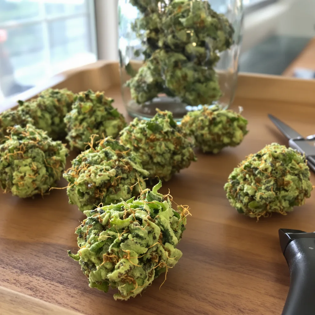 Cinderella's Dream 30% indica / 70% sativa flower with visible trichomes