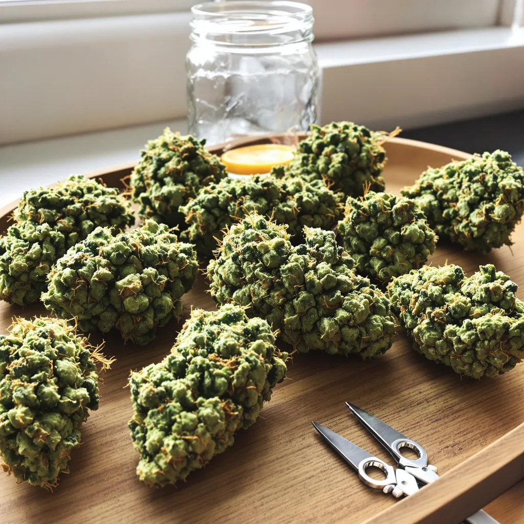 Citrus Sap 20% indica / 80% sativa flower with visible trichomes