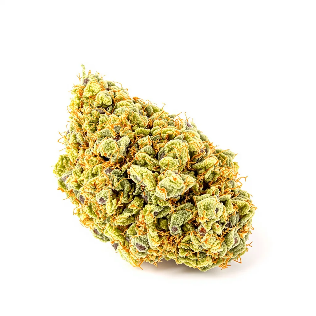 Citrus Sap 20% indica / 80% sativa flower with visible trichomes