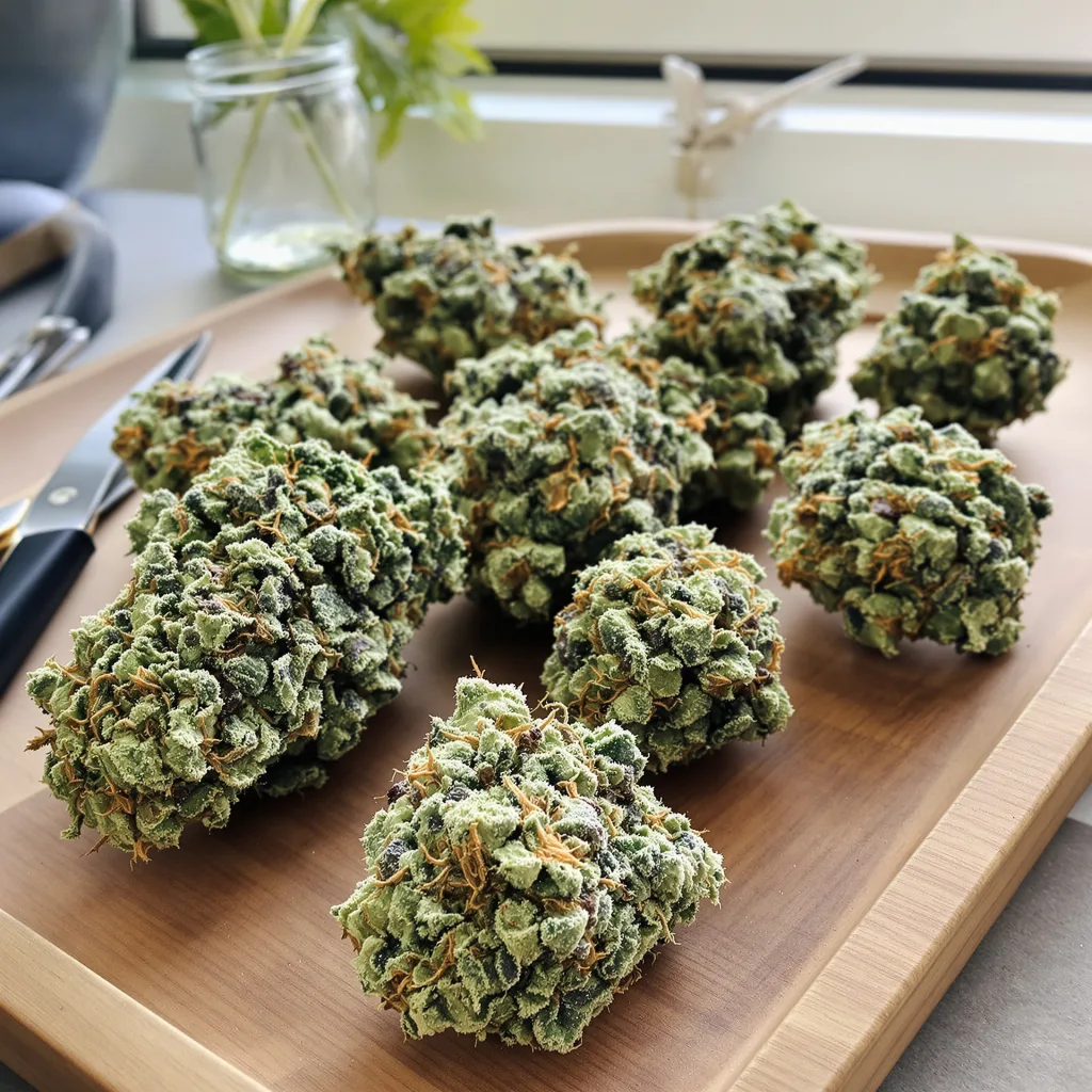 Colombian Gold 40% indica / 60% sativa flower with visible trichomes