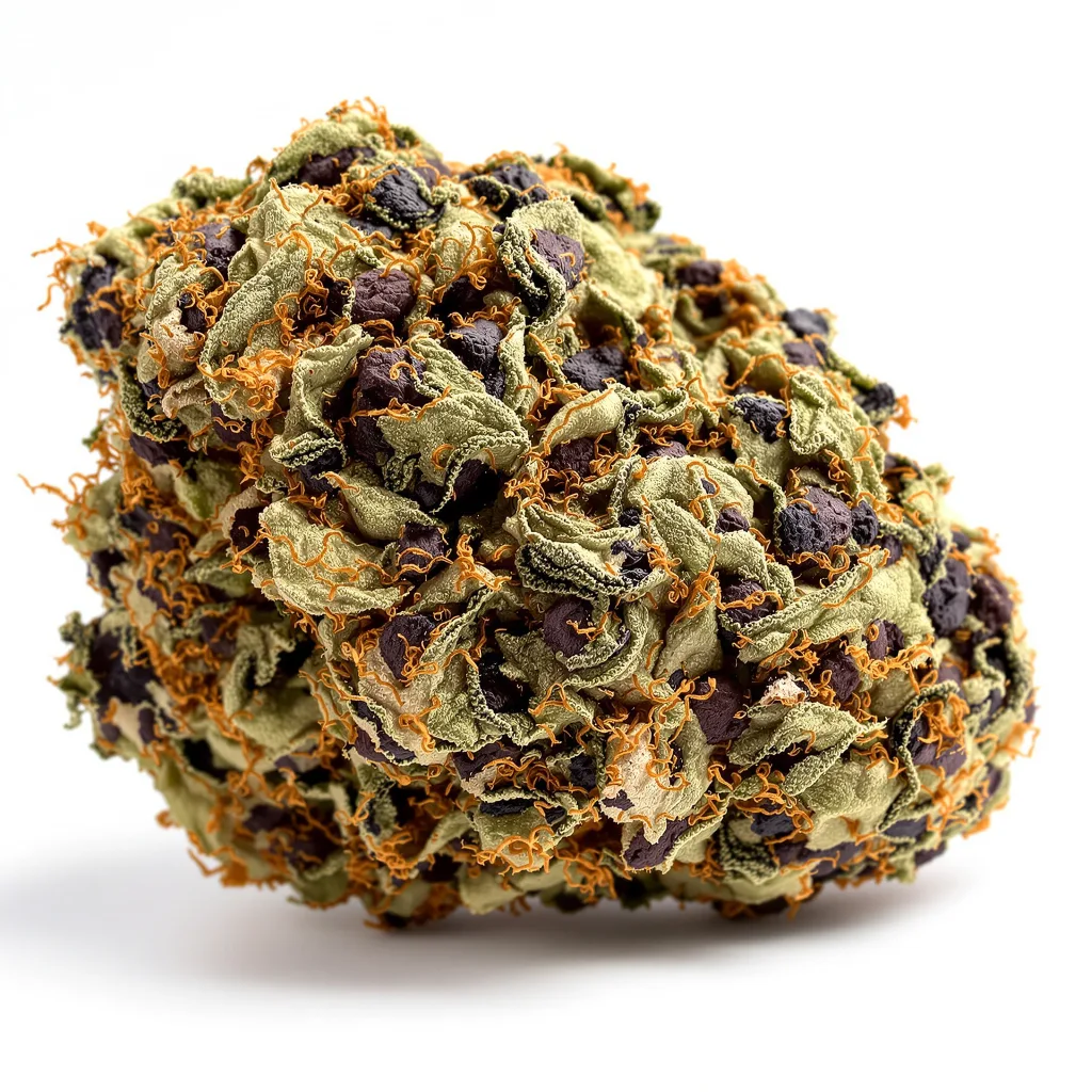 Confidential Cheese 73% indica / 27% sativa flower with visible trichomes