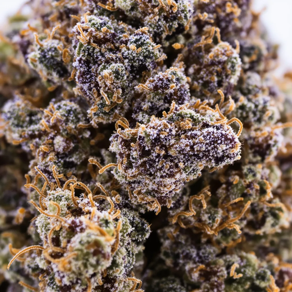 Confidential Wreck cannabis bud close-up showing dense purple-tinged calyxes