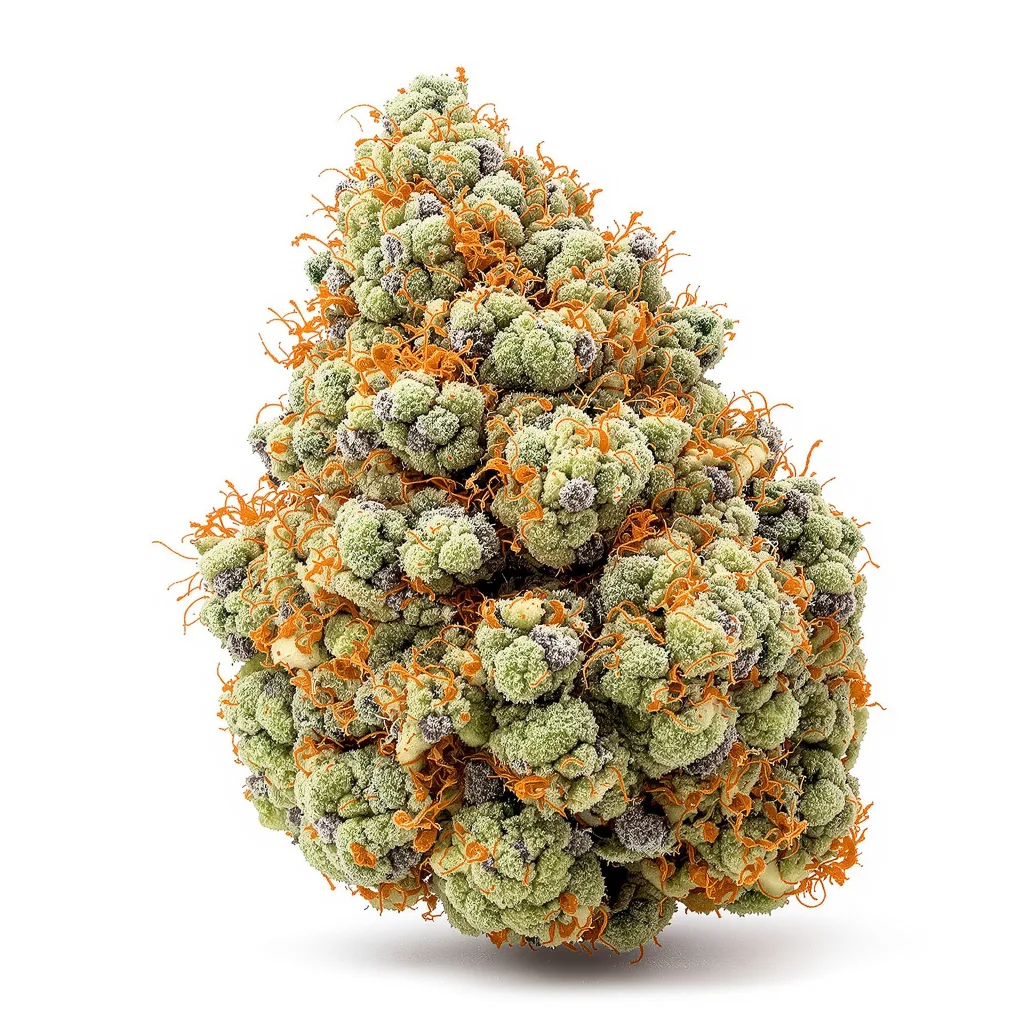 Cookie Breath 42% indica / 58% sativa flower with visible trichomes