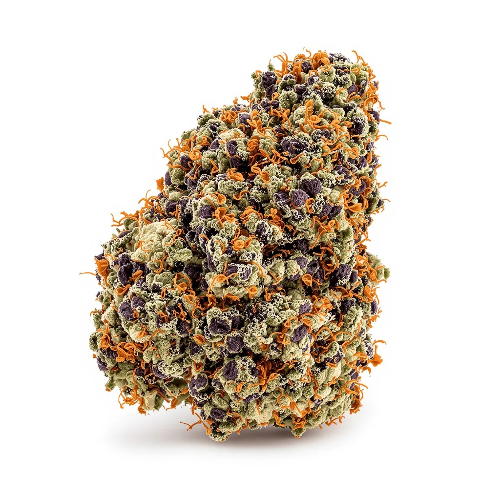 Cookie Monster 84% indica / 16% sativa flower with visible trichomes